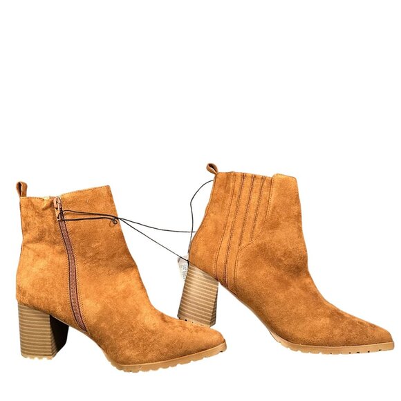 Maurices Womens 9.5 Cognac Brown Pointed Toe Ankle Side Zip Boots Booties NWT - Picture 1 of 11